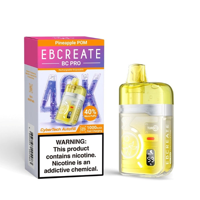 Long-lasting EBCREATE BC Pro 40K disposable vape with 1000mAh rechargeable battery.