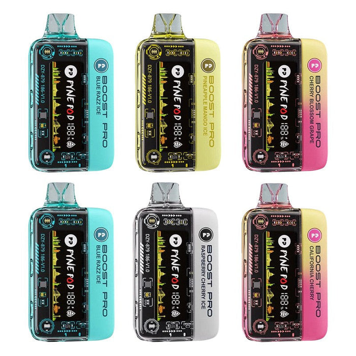 Pyne Pod Boost Pro 20000 Disposable Vape with 20,000 puffs and mesh coil for smooth vaping.