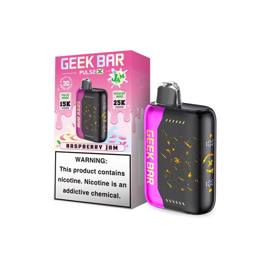 Rechargeable Geek Bar Pulse X 25K Jam Edition Disposable Vape with Blueberry Jam Flavor and Adjustable Airflow at VapeNear