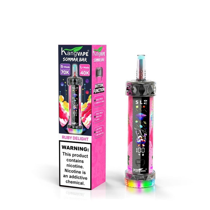 Side view of Kangvape 70K disposable showing LED screen and button