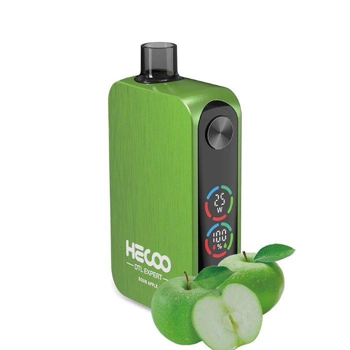 Hecoo Space 30K DTL disposable vape with strawberry watermelon and sour apple flavors.