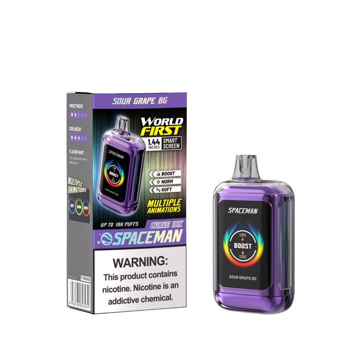 Spaceman Curve 18K Vape – Featuring 18mL pre-filled e-juice, dual mesh coils, and Type-C charging. Perfect for flavor enthusiasts. Shop at VapeNear.