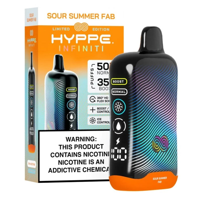 Hyppe Infiniti 50K long lasting disposable vape with Normal Mode and Boost Mode.