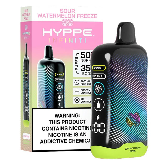 Hyppe Infiniti 50K vape kit with 5% nicotine salt for satisfying nicotine delivery.