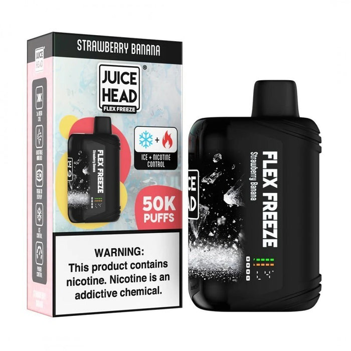 Juice Head Flex Freeze 50K high-puff disposable vape with 5 ice levels and dual mesh coils, available online at VapeNearShop.