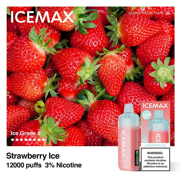 Watermelon Ice Icemax 12K disposable vape offering 12,000 puffs for extended vaping.