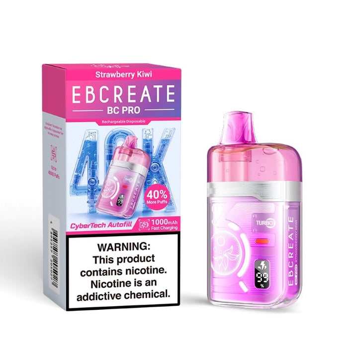 EBCREATE BC Pro 40K vape with transparent pod design showing 19ml e-juice level.