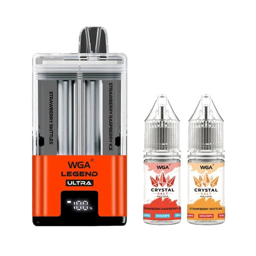 WGA Legend Ultra 30000 puff disposable vape with 22ml e-liquid and dual mesh coils.