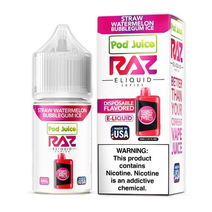 Pod Juice Raz E-Juice 30ml – a top-rated nicotine salt e-liquid now available at VapeNear Online Vape Shop for a smooth and flavorful vaping experience.