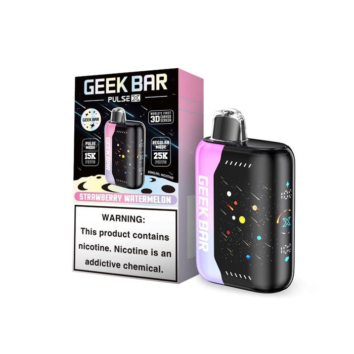 Compact Geek Bar Pulse X 25K Meteor Edition disposable vape with vibrant LED display. Perfect for long-lasting vaping at VapeNear.com.
