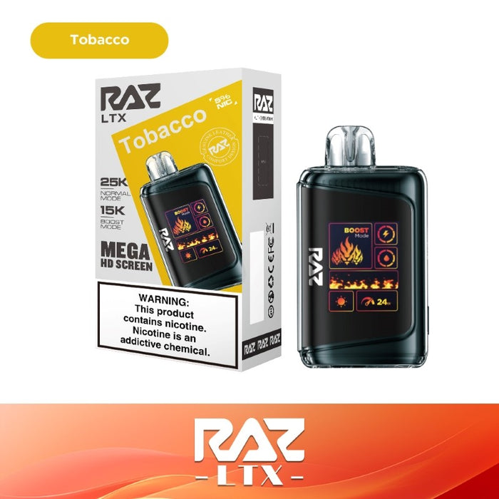 RAZ LTX 25K Disposable Vape with a digital screen for real-time battery and e-liquid monitoring.