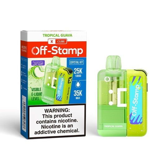 Off-Stamp Crystal Cube 35K vape with dual mesh coils and 19ml prefilled e-juice