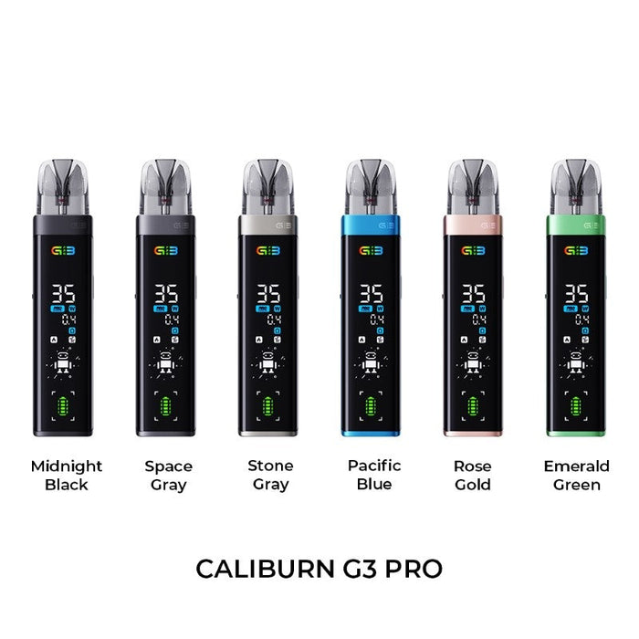 Metallic finish Uwell Caliburn G3 Pro vape kit with 1000mAh battery and 35W output power