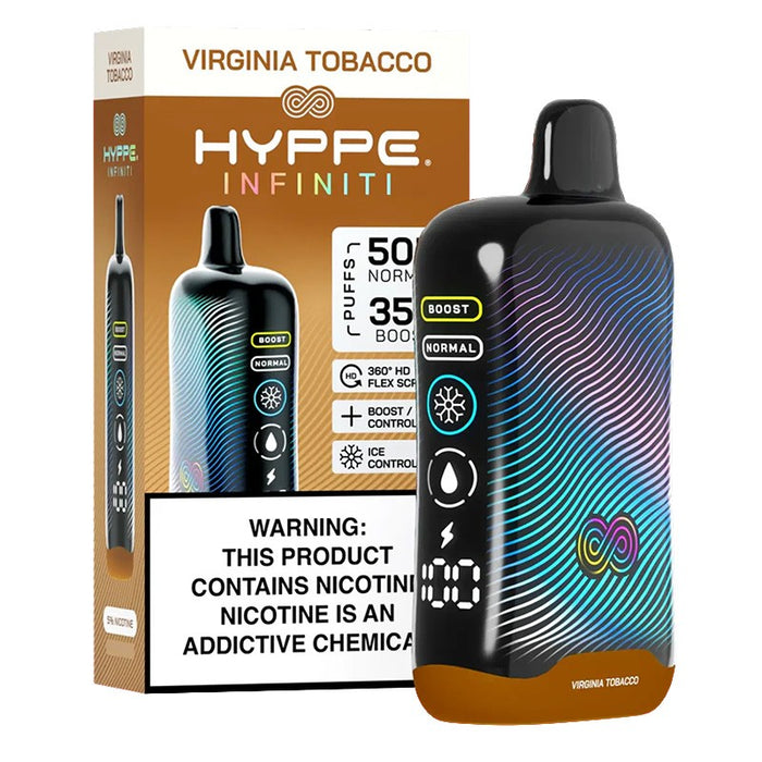 Hyppe Infiniti 50K disposable vape with adjustable ice effect and real-time display.