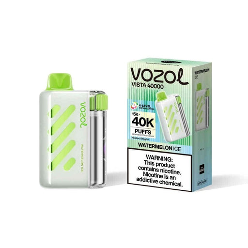 Close-up of VOZOL Vista 40K disposable vape showing four adjustable output modes: Soft, Norm, Surge, Turbo.