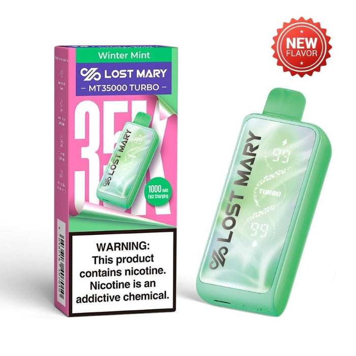 Lost Mary MT35000 Turbo pre-filled with 18ml 5% nicotine salt e-juice for long-lasting use